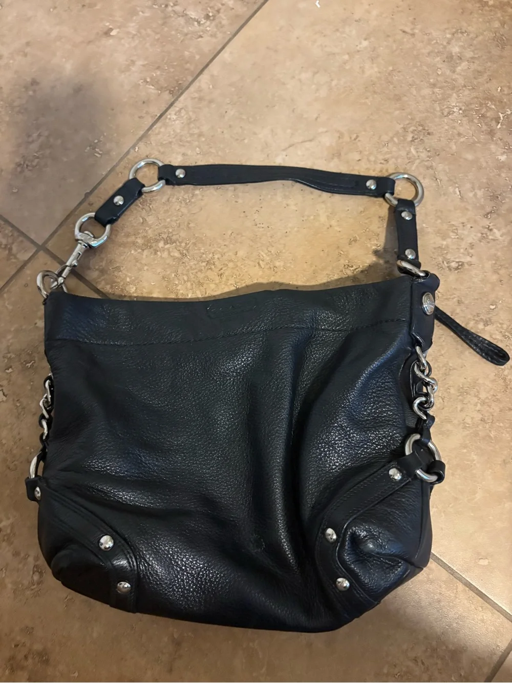 Coach Black Leather Shoulder Bag with Silver Hardware